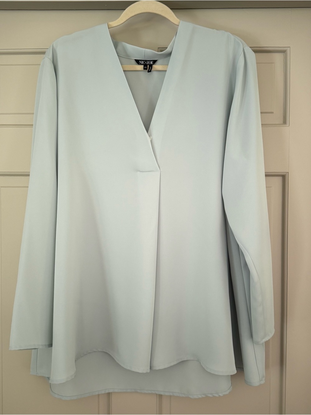 NIC+ZOE 1X Seafoam Aqua Flowy V-Neck Blouse Plus Size Workwear